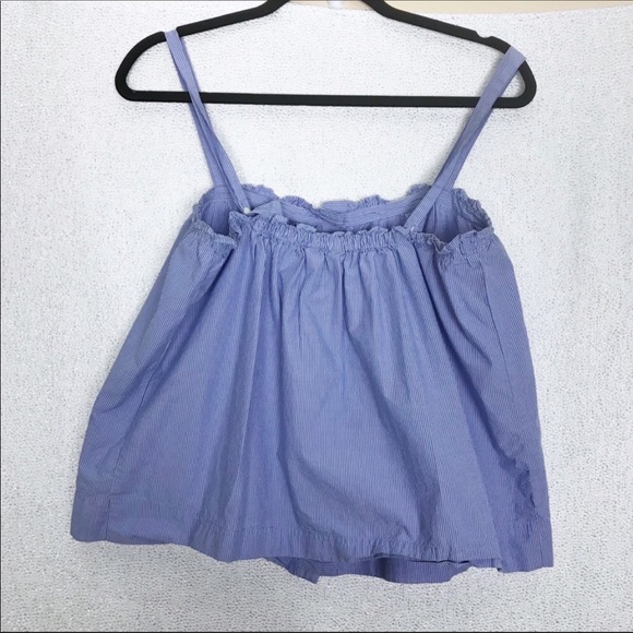 J. Crew Button Front Ruffle Pinstripe Blouse Sz 10 - Picture 2 of 7